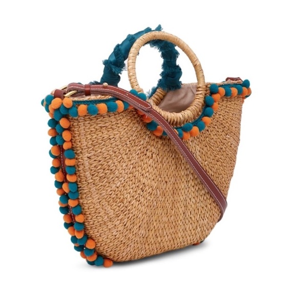 SAM EDELMAN | NWOT Inessa Straw PomPom Satchel Bag - Picture 4 of 8